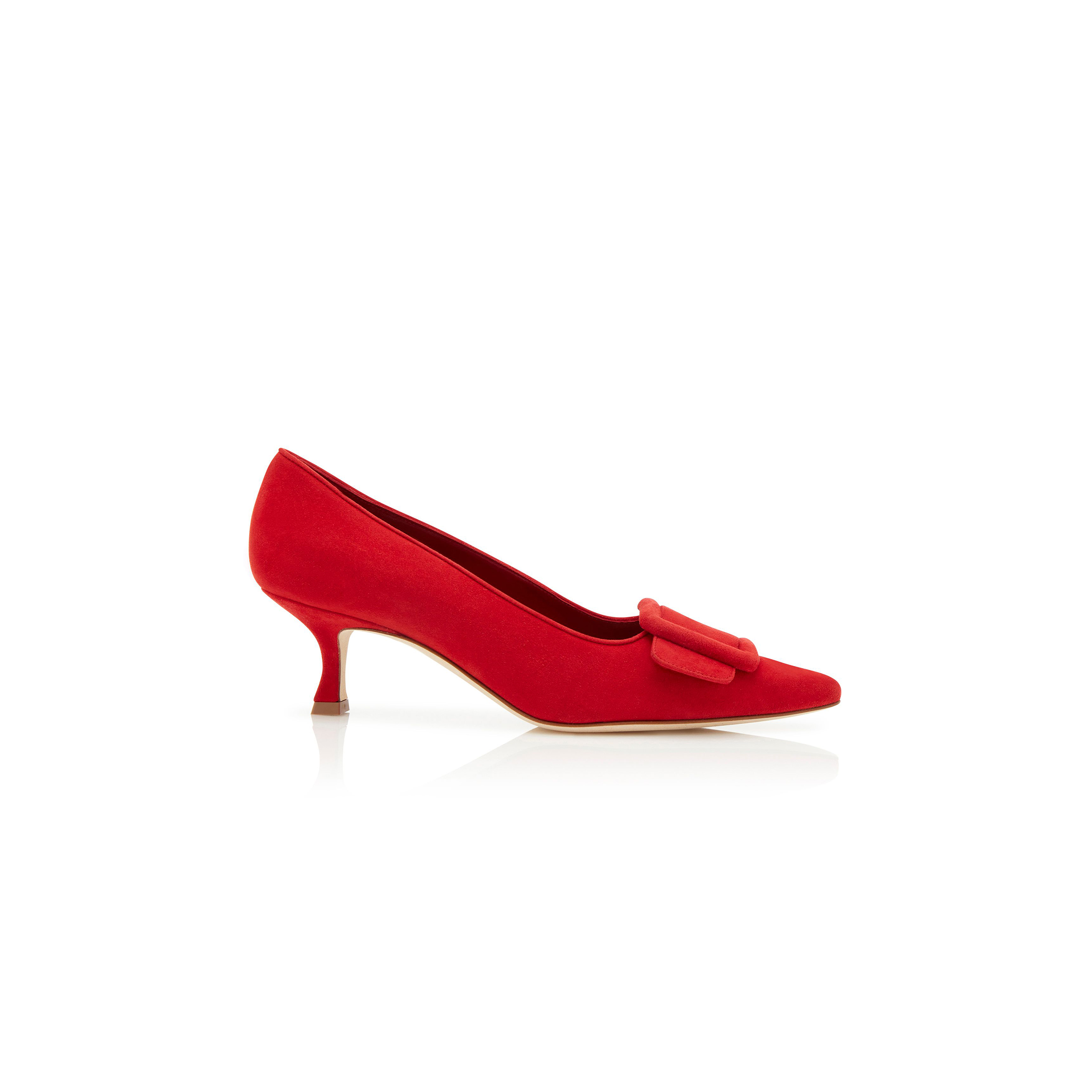 MANOLO BLAHNIK MAYSALEPUMP 50 RED SUEDE BUCKLE DETAIL PUMPS 219-0173-0001